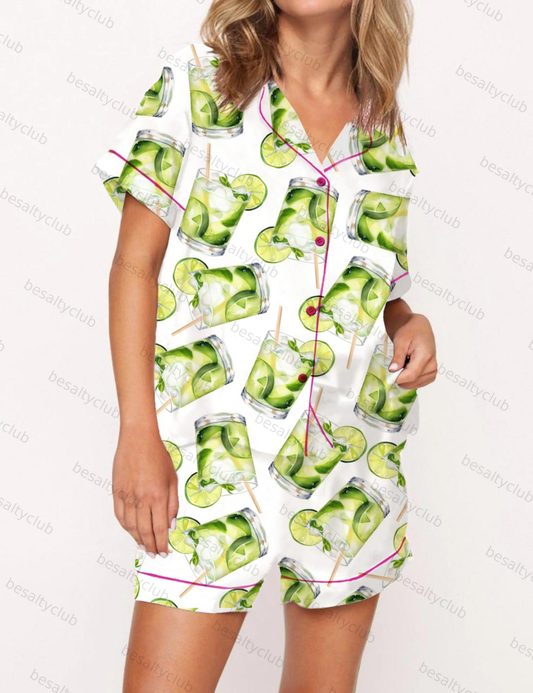 Winey Satin Pajama Short Set