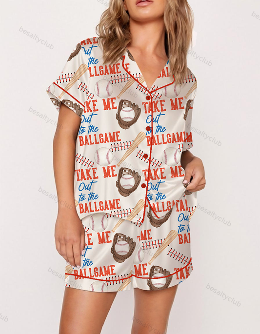 Take Me Out to the Ballgame Baseball Satin Pajama Set
