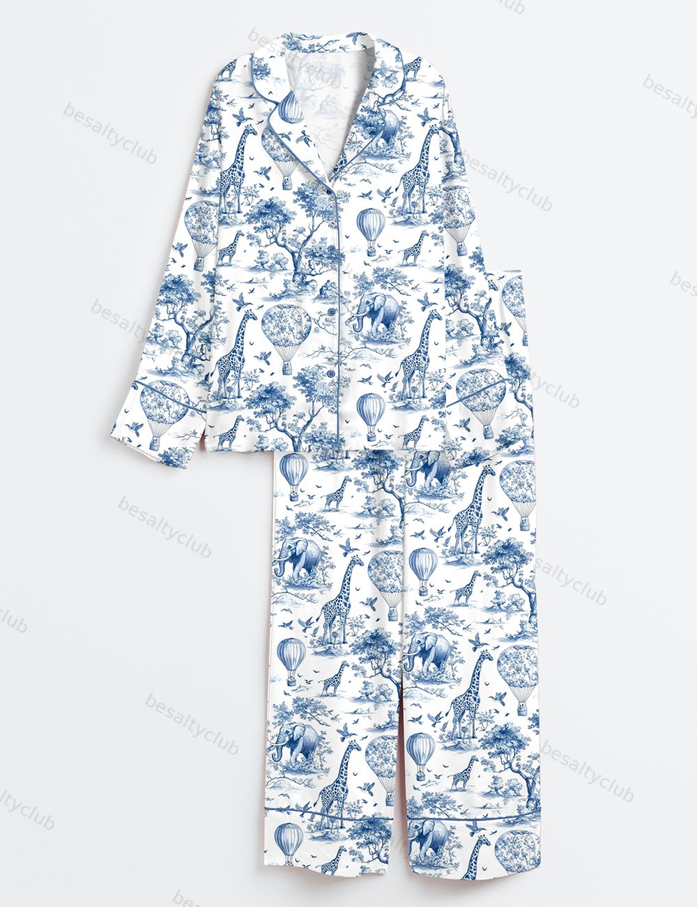 Giraffe Elephant Long Sleeve Satin Pajama Set