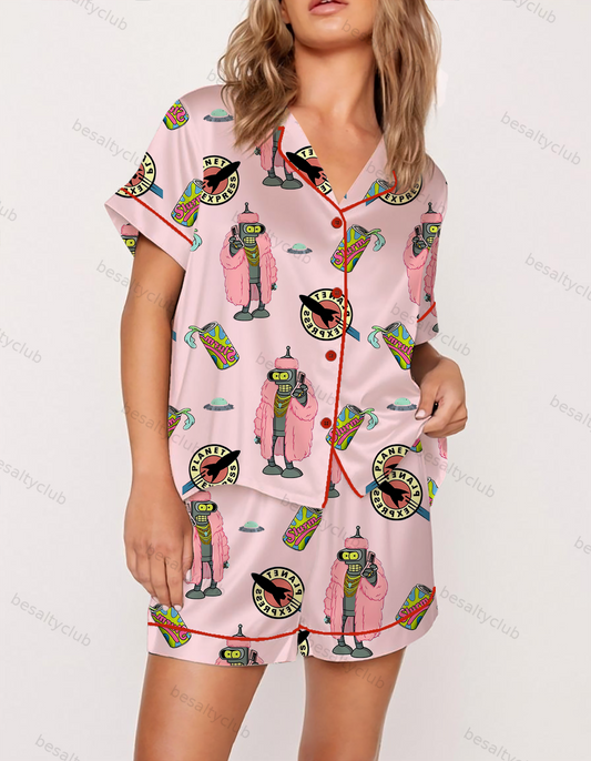 Bender's Pink Swagger Satin Pajama Set