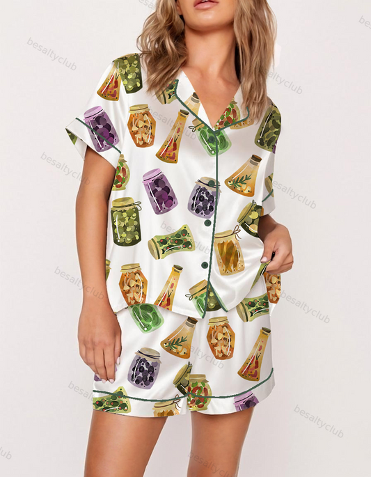 Watercolor Pickles Satin Pajama Set