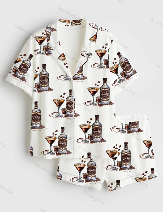 Vodka Espresso Martini Short Sleeve Satin Pajama Set