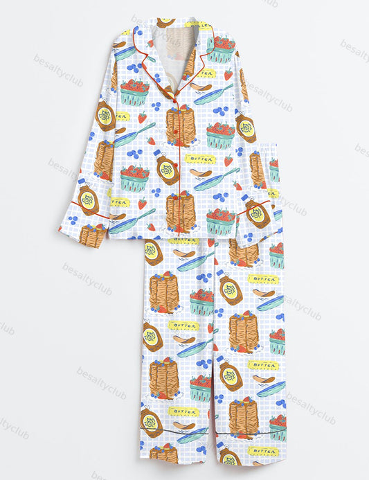 Pancake Food Artist Long Sleeve Satin Pajama Set
