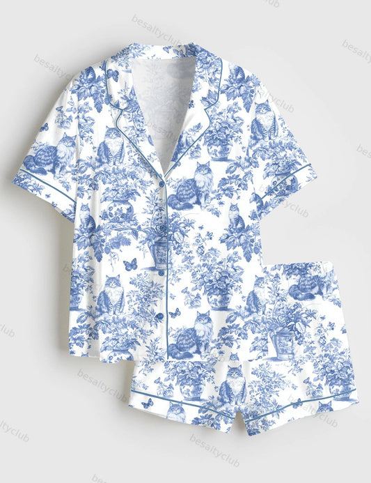 Maine Coon Cat Cat Lover Short Sleeve Satin Pajama Set