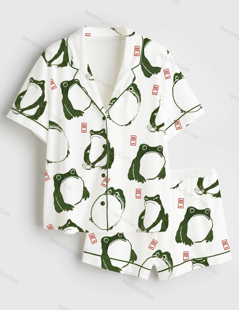 Japanese Matsumoto Frog And Toad Short Sleeve Satin Pajama Set