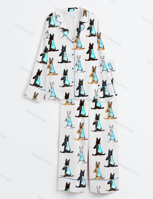 German Shepherd I Love Mom German Shepherd Dog Lover Dog Mom Print Long Sleeve Satin Pajama Set