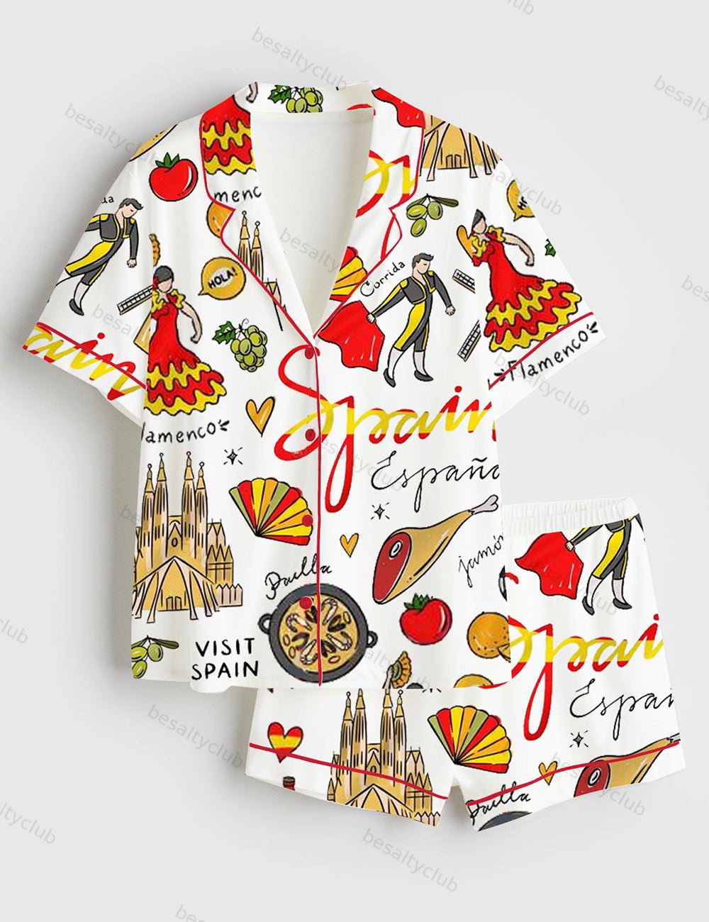 Spain Travel Short Sleeve Satin Pajama Set