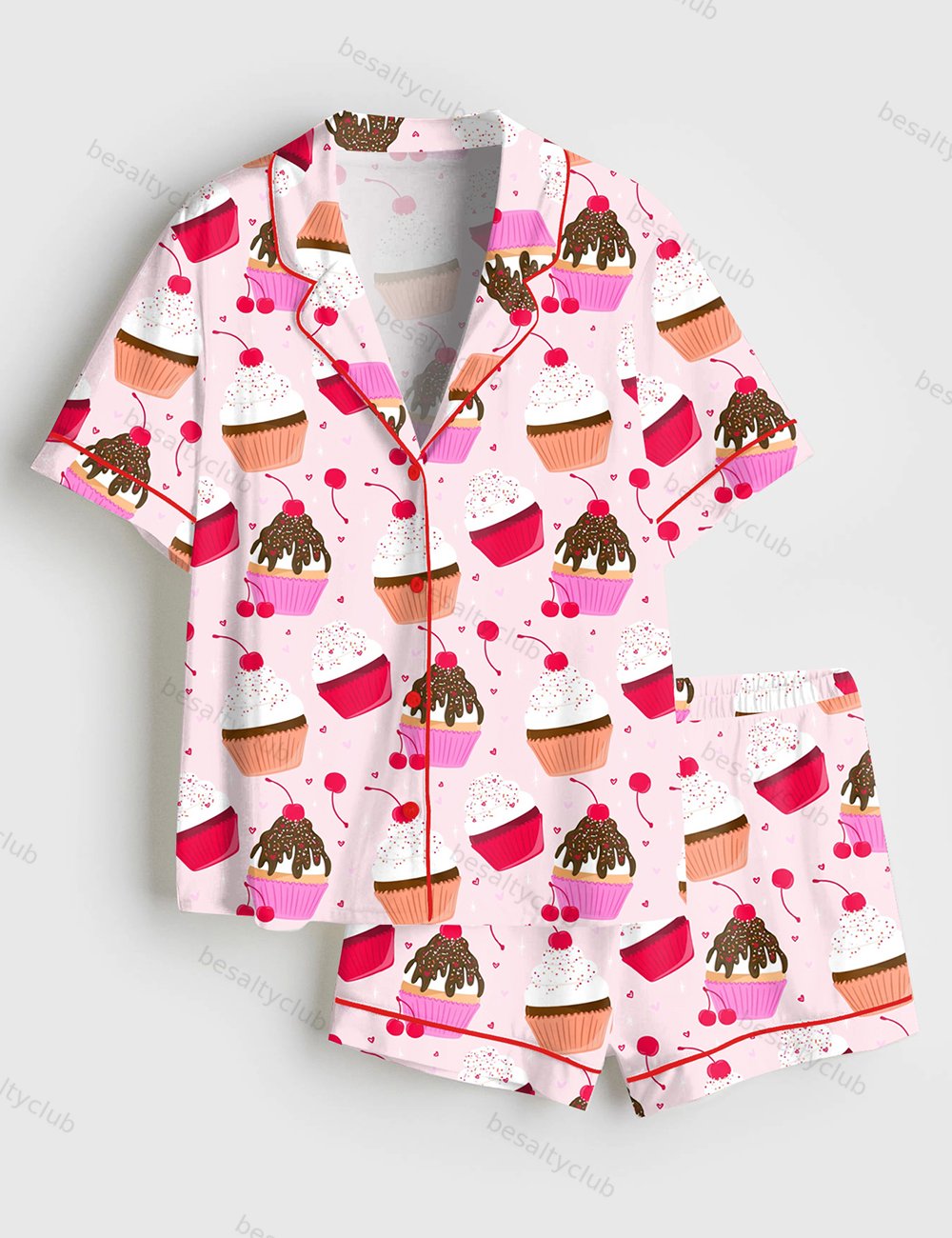 Pink Cupcake Short Sleeve Satin Pajama Set