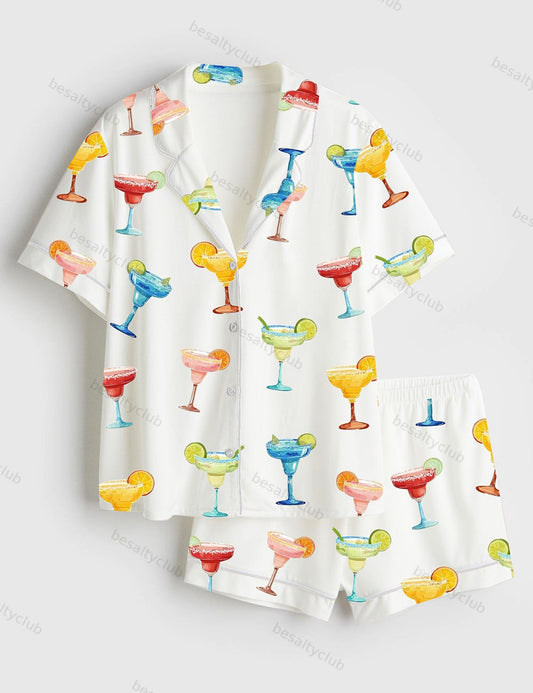 Drink Margaritas Short Sleeve Satin Pajama Set