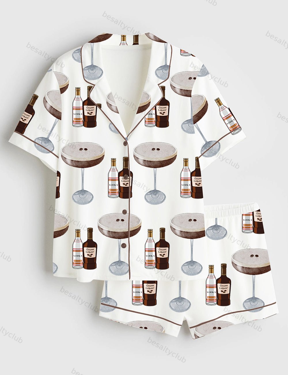 Espresso Martini Cocktail Bar Short Sleeve Satin Pajama Set