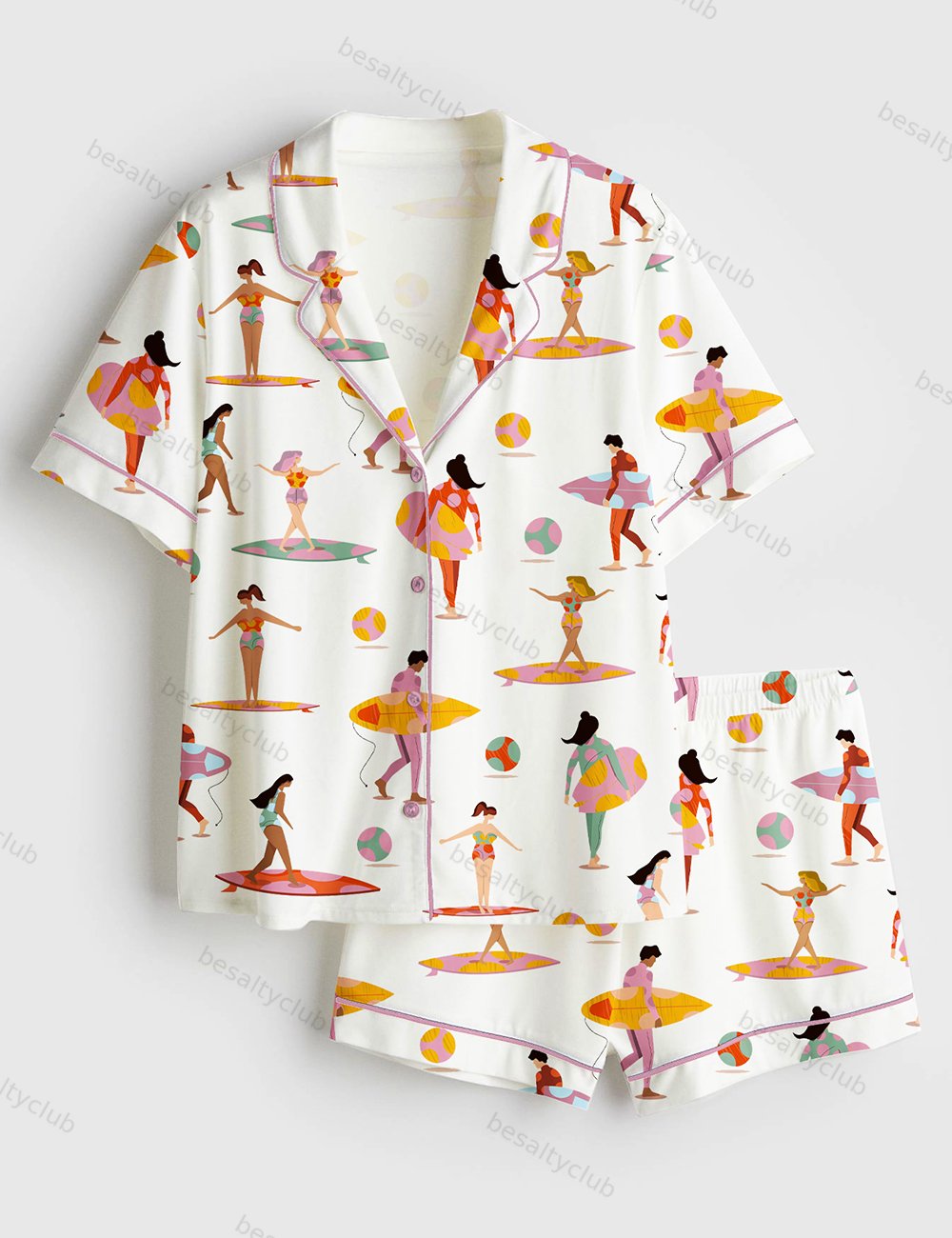 Surf Beach Hawaii Vacation Short Sleeve Satin Pajama Set