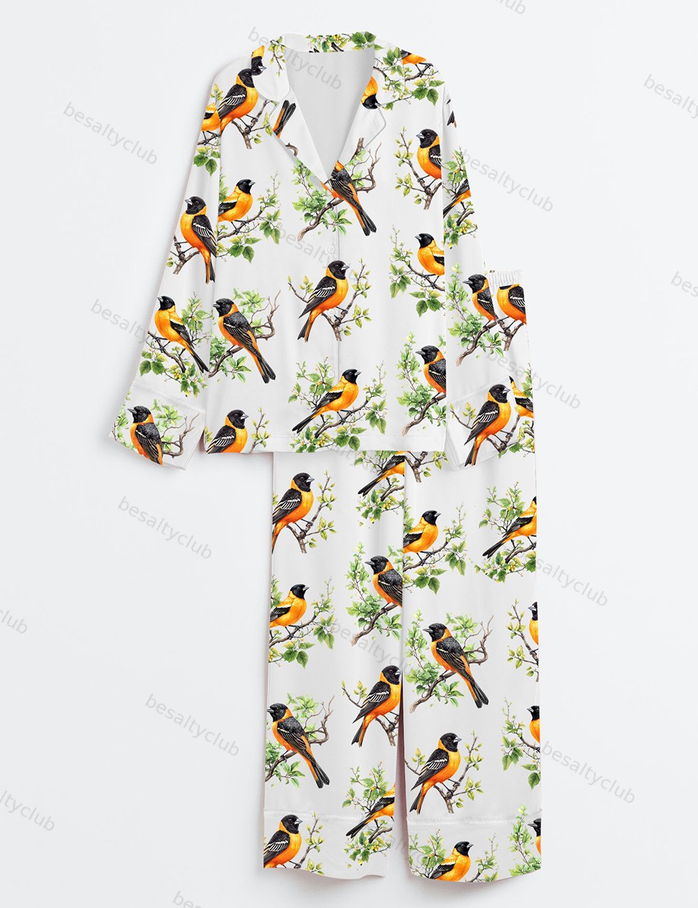 Baltimore Oriole Bird Cute Colorful Bird Long Sleeve Satin Pajama Set