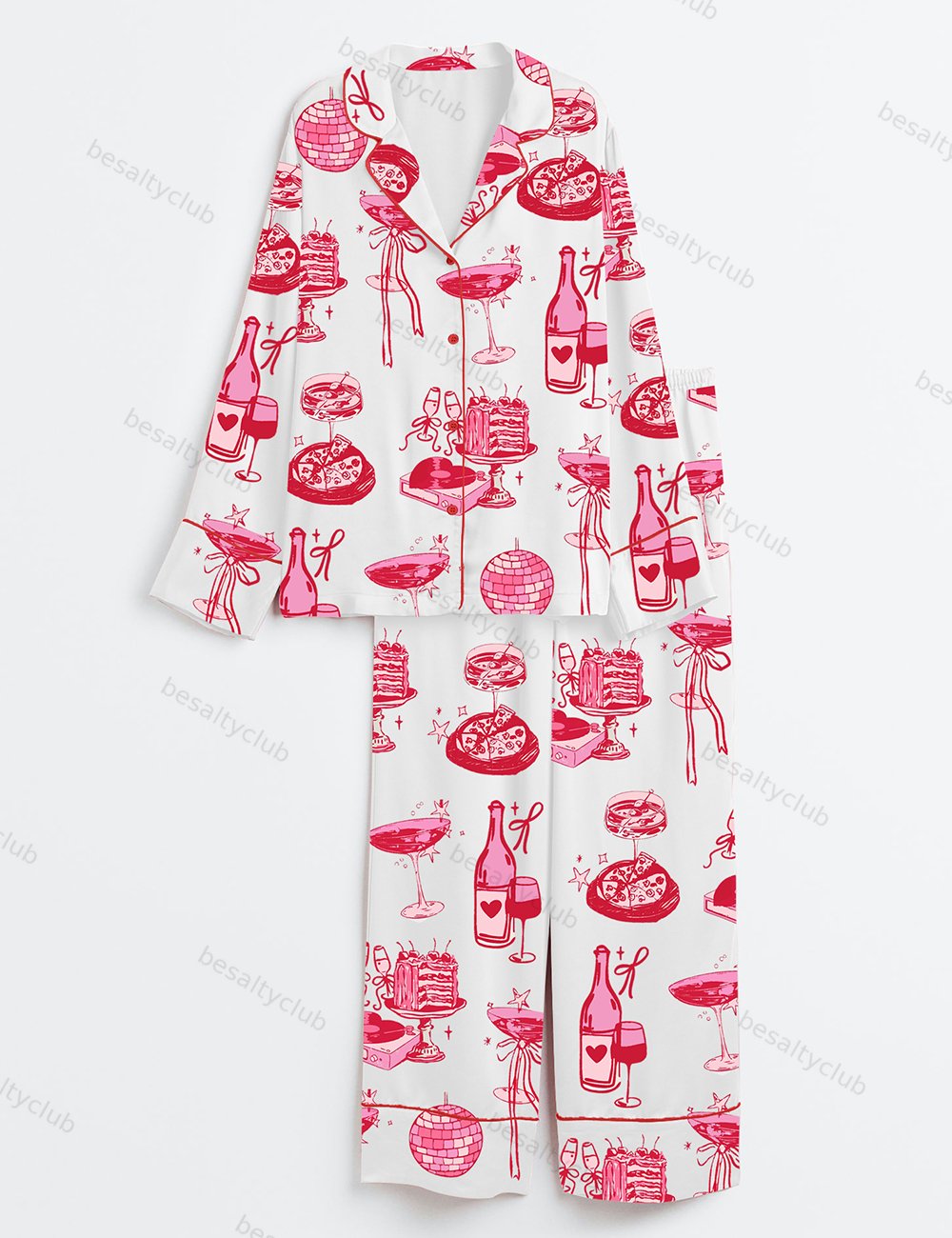 Homebody Cocktail Girl Social Club Retro Disco Ball Margarita Print Long Sleeve Satin Pajama Set