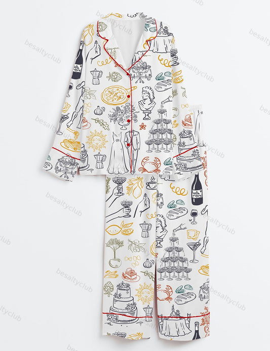 Italian Wedding Long Sleeve Satin Pajama Set