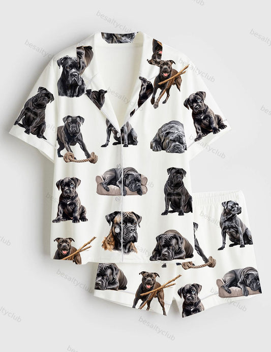 Cane Corso Dog Short Sleeve Satin Pajama Set