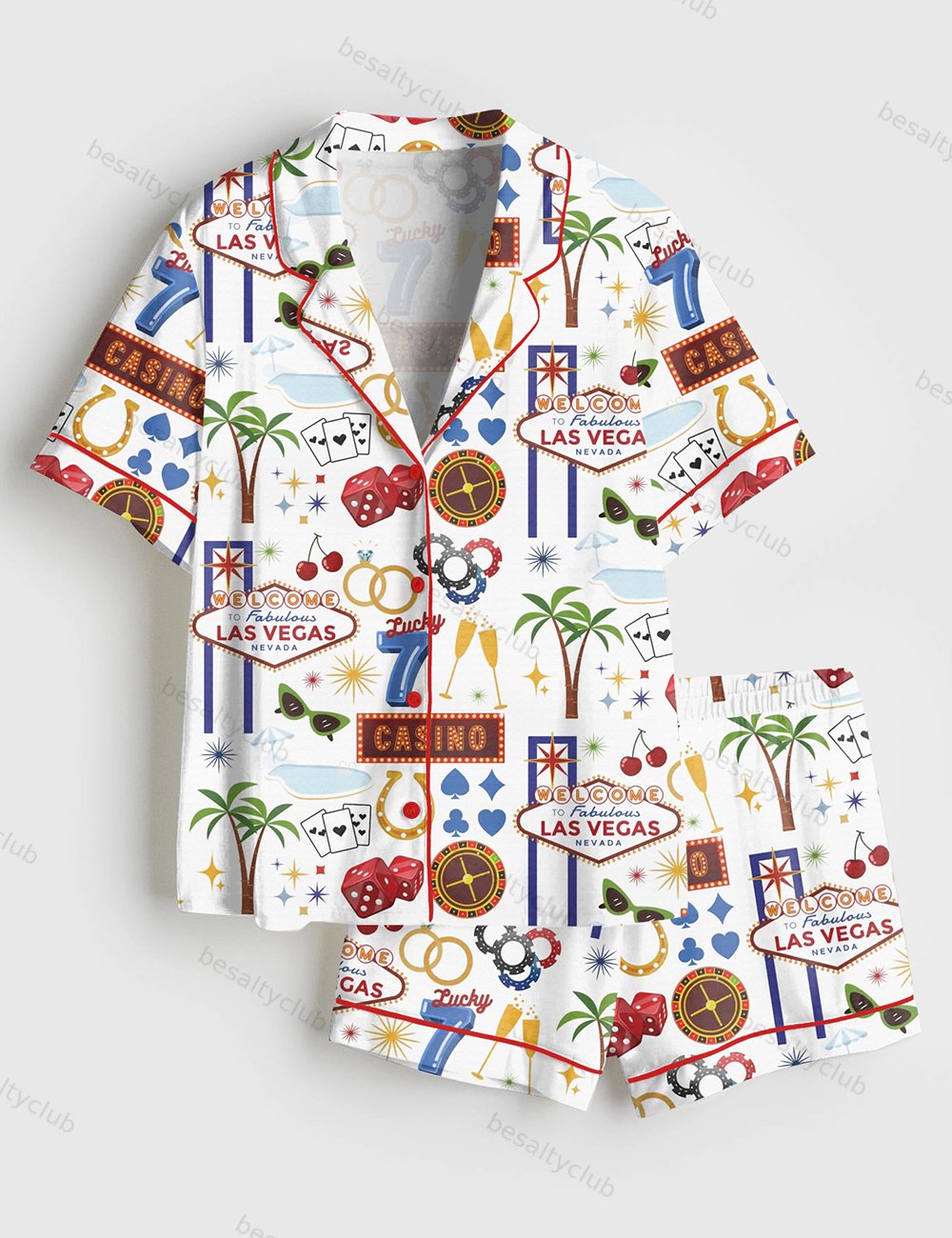 Las Vegas Travel Short Sleeve Satin Pajama Set