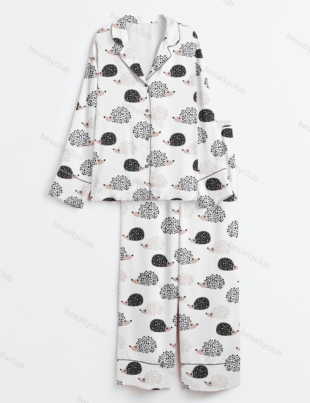 Scandinavian Sweet Hedgehog Long Sleeve Satin Pajama Set