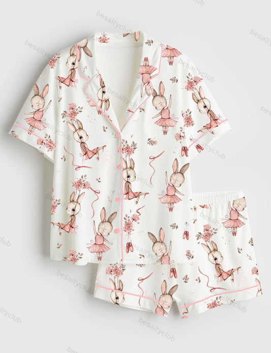 Ballerina Bunny Short Sleeve Satin Pajama Set