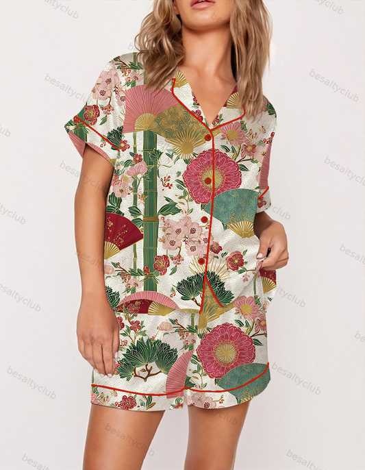 Vintage Japanese Tracery Satin Pajama Set