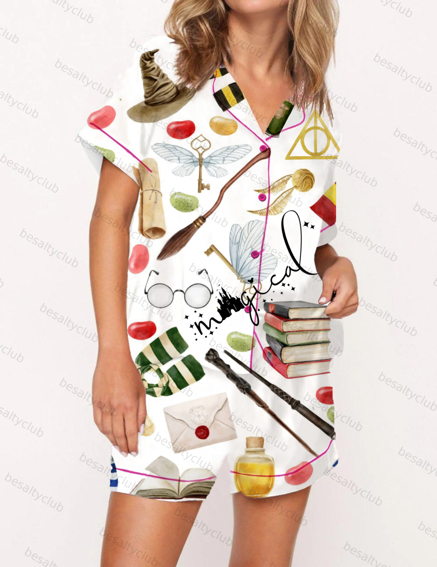 School of Magic Silky Satin Pajama Short Set