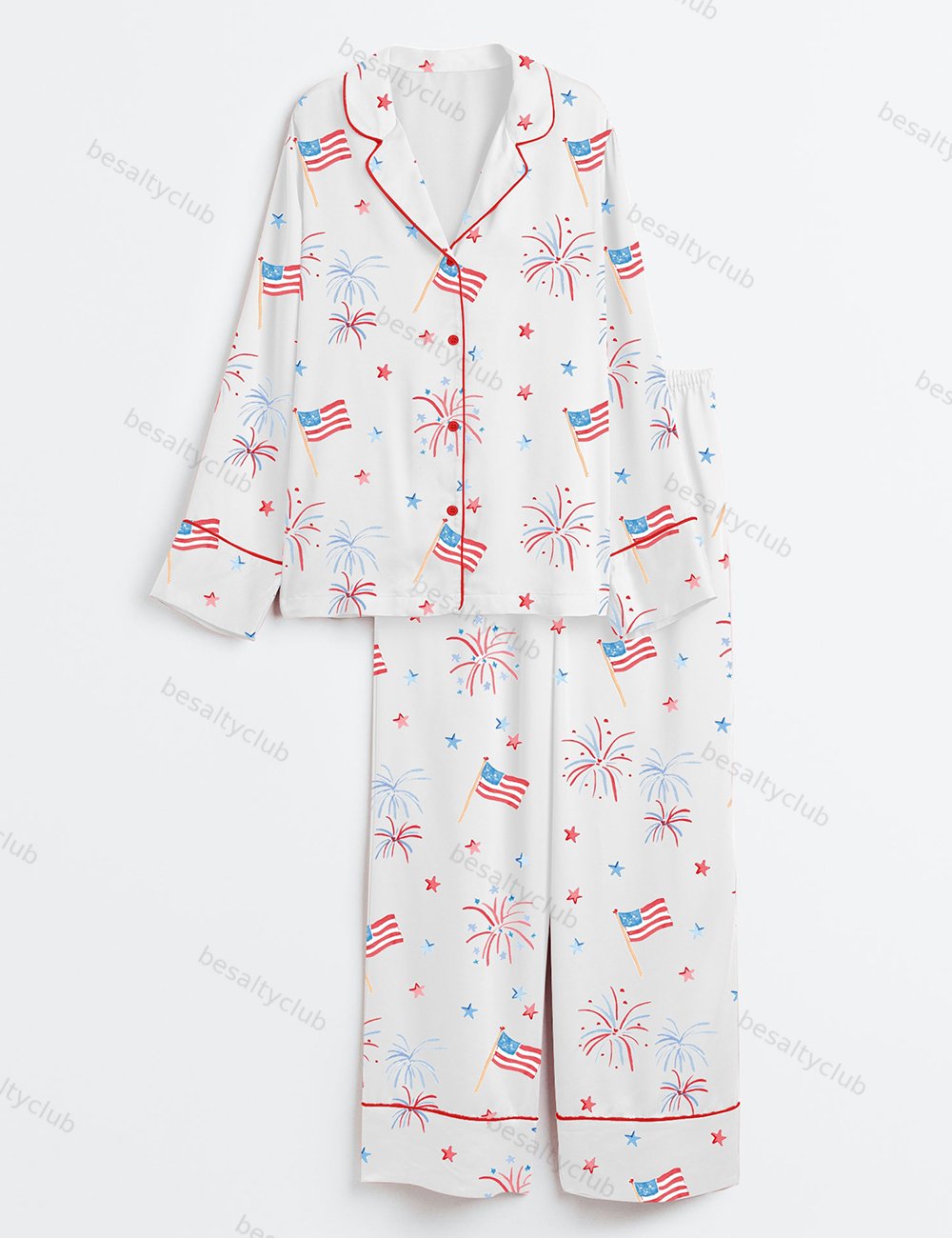 Firework 4th Of July Long Sleeve Satin Pajama Set