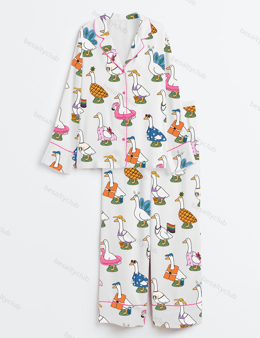 Silly Goose Summer Long Sleeve Satin Pajama Set