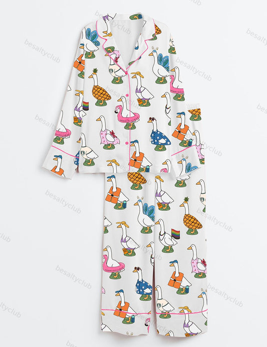 Silly Goose Summer Long Sleeve Satin Pajama Set