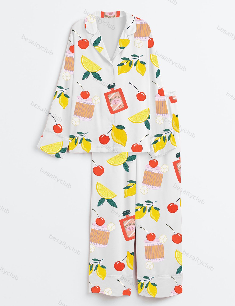 Amaretto Sour Cocktail Long Sleeve Satin Pajama Set