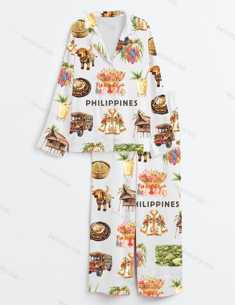 Philippines Travel It's More Fun In The Philippines Long Sleeve Satin Pajama Set