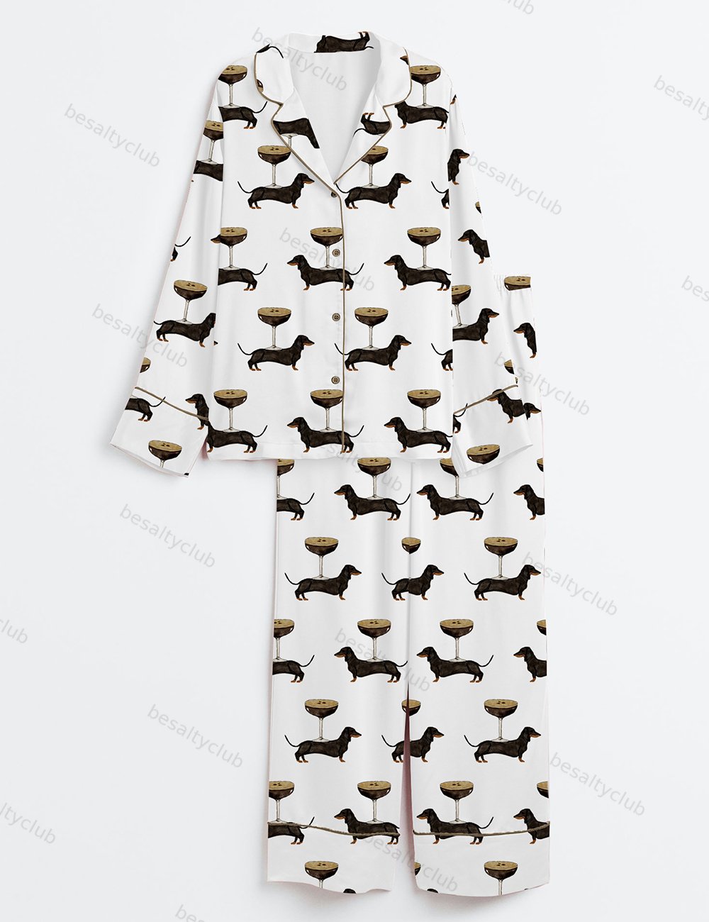 Weenies And Espresso Martinis Bachelorette Daschund Weiner Dog Weekend Hen Party Long Sleeve Satin Pajama Set