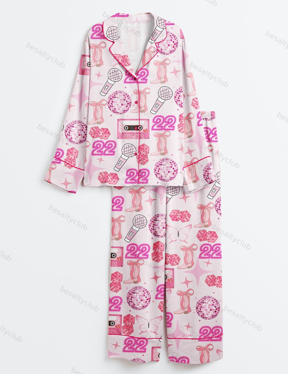 Icons Music Pop Star Western Long Sleeve Satin Pajama Set