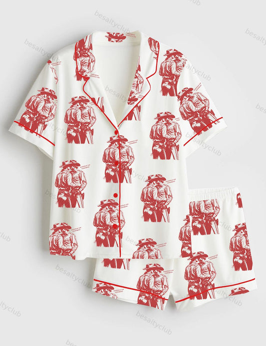 Gay Cowboy Howdy Cowboys Lgbtq Pride Print Short Sleeve Satin Pajama Set