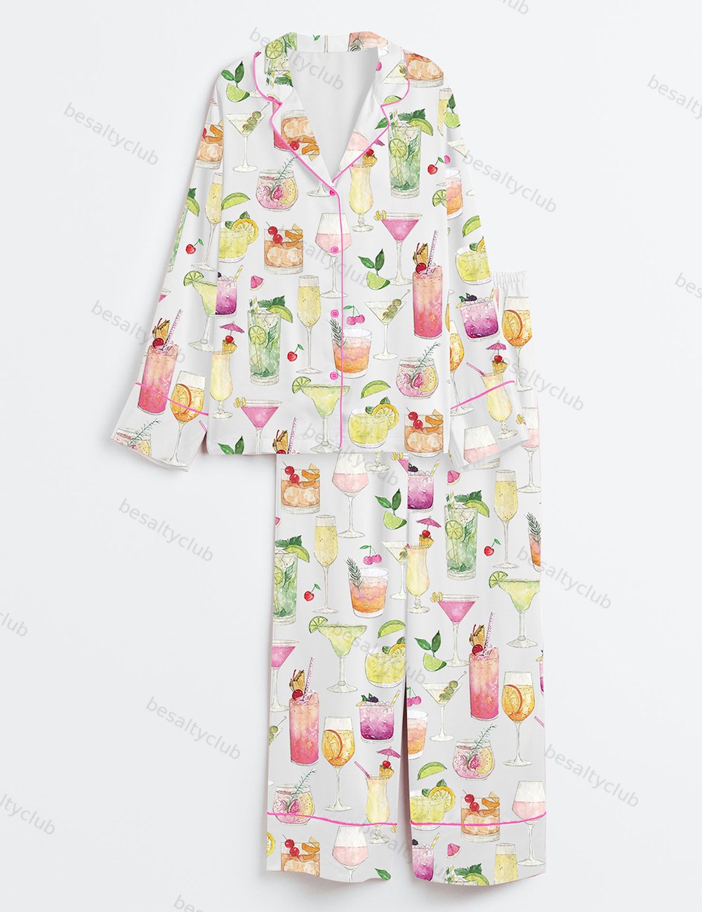 Summer Cocktail Wine Lovers Old Fashioned Long Sleeve Satin Pajama Set