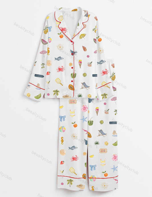 Seaside Treasures Long Sleeve Satin Pajama Set
