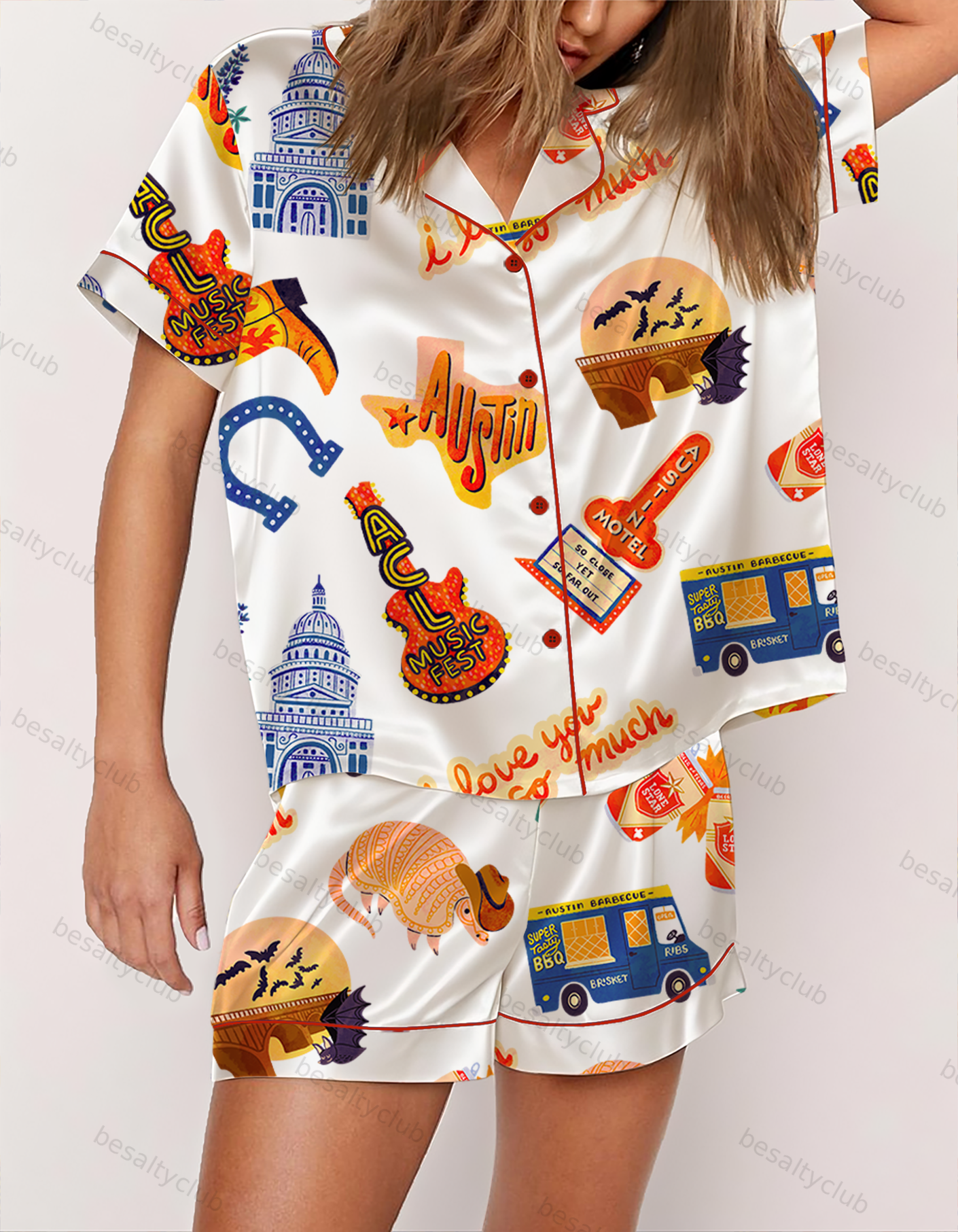 Austin Texas Travel Satin Pajama Set