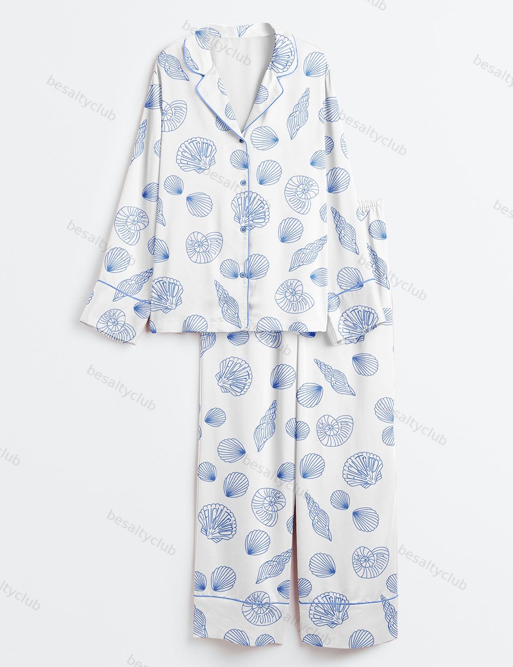 Coastal Shell Summer Beach Long Sleeve Satin Pajama Set