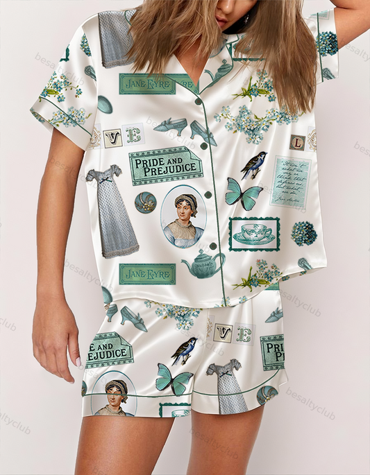 Vintage Jane Austen Pride and Prejudice Satin Pajama Set