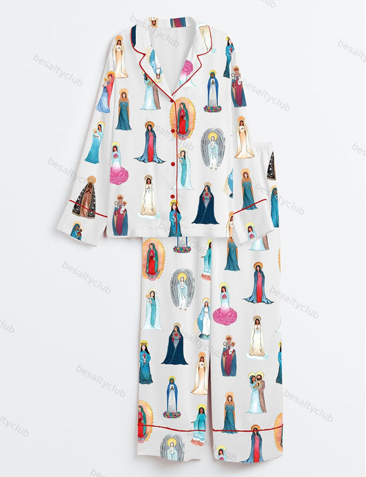 Our Lady of Guadalupe Catholic Jesus Long Sleeve Satin Pajama Set