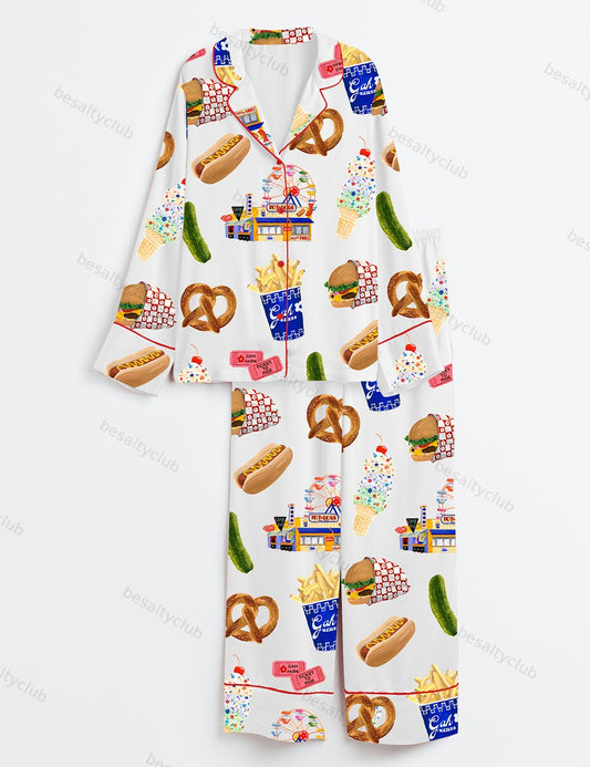 Summer Vibes Boardwalk Collection Long Sleeve Satin Pajama Set