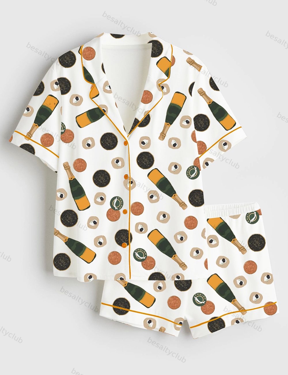 Blinis Bubbly Champagne And Caviar Short Sleeve Satin Pajama Set