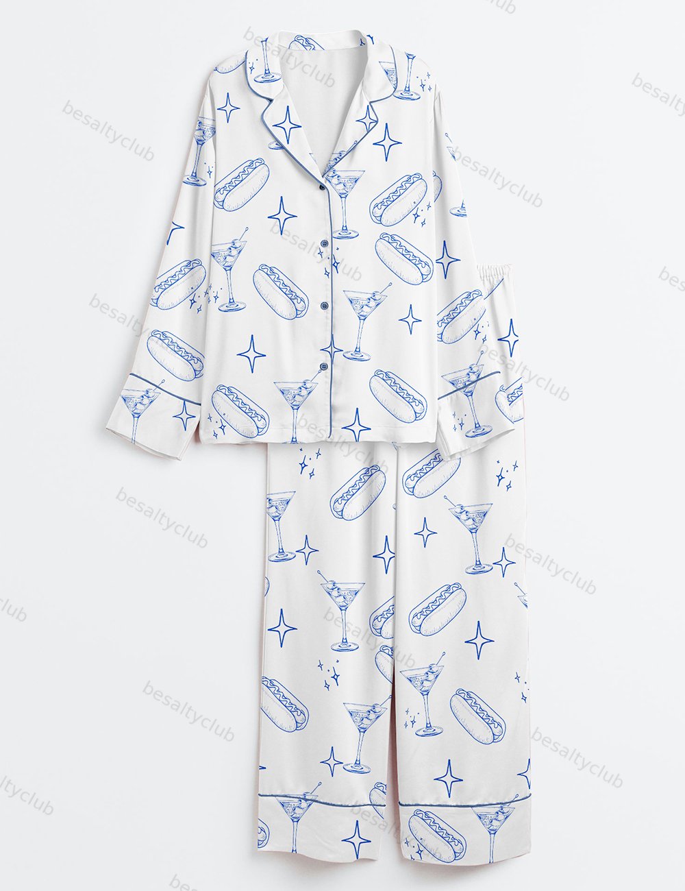 A Teenie Weenie Hot Dogs And Martini Birthday Invitation Long Sleeve Satin Pajama Set