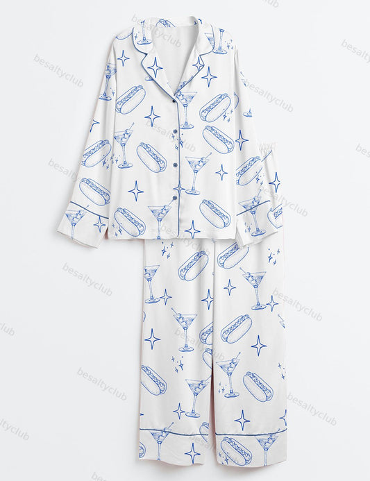 A Teenie Weenie Hot Dogs And Martini Birthday Invitation Long Sleeve Satin Pajama Set