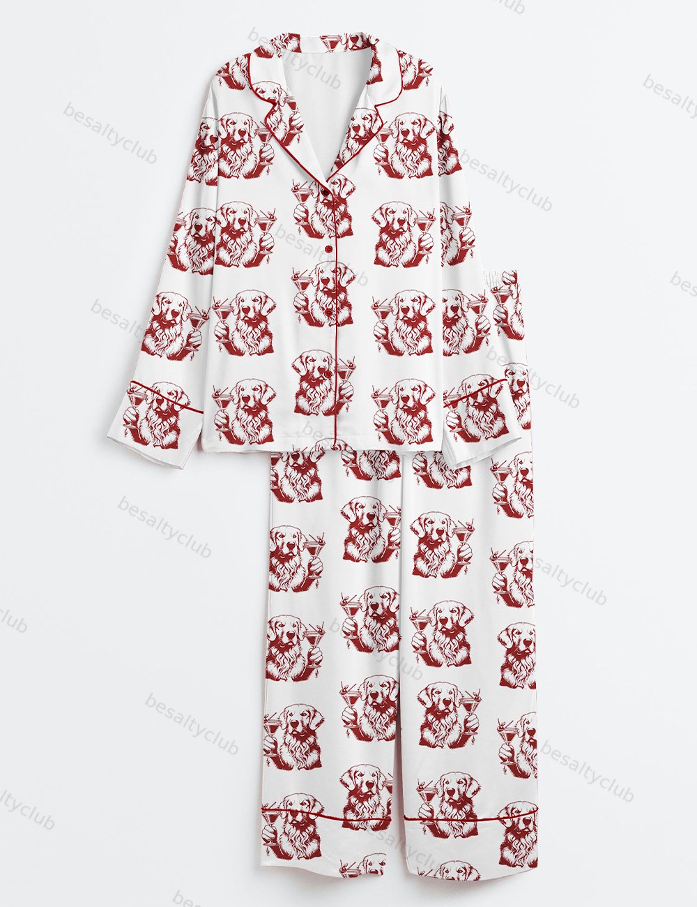 Golden Retriever Espresso Martini Long Sleeve Satin Pajama Set