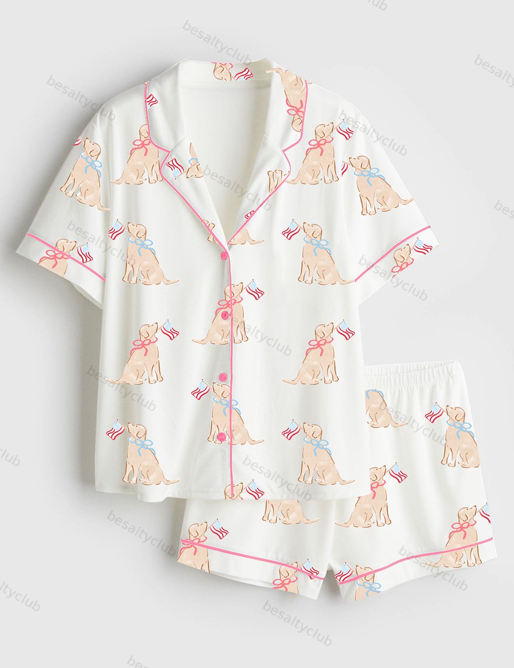 Patriotic Pups 4th Of July Short Sleeve Satin Pajama Set