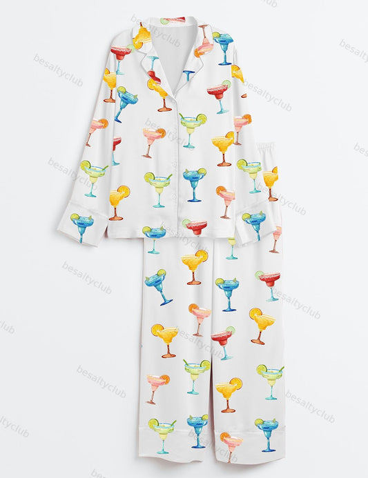 Drink Margaritas Long Sleeve Satin Pajama Set