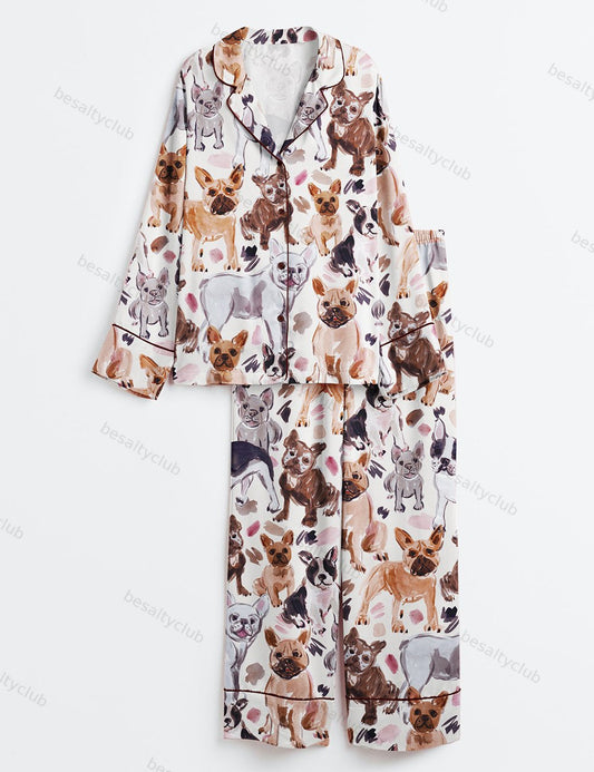 French Bulldog Lover Long Sleeve Satin Pajama Set