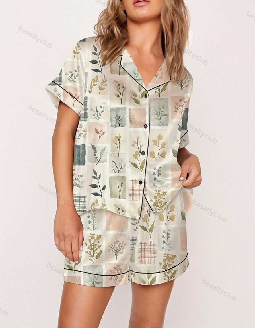 Pastel Floral Satin Pajama Set