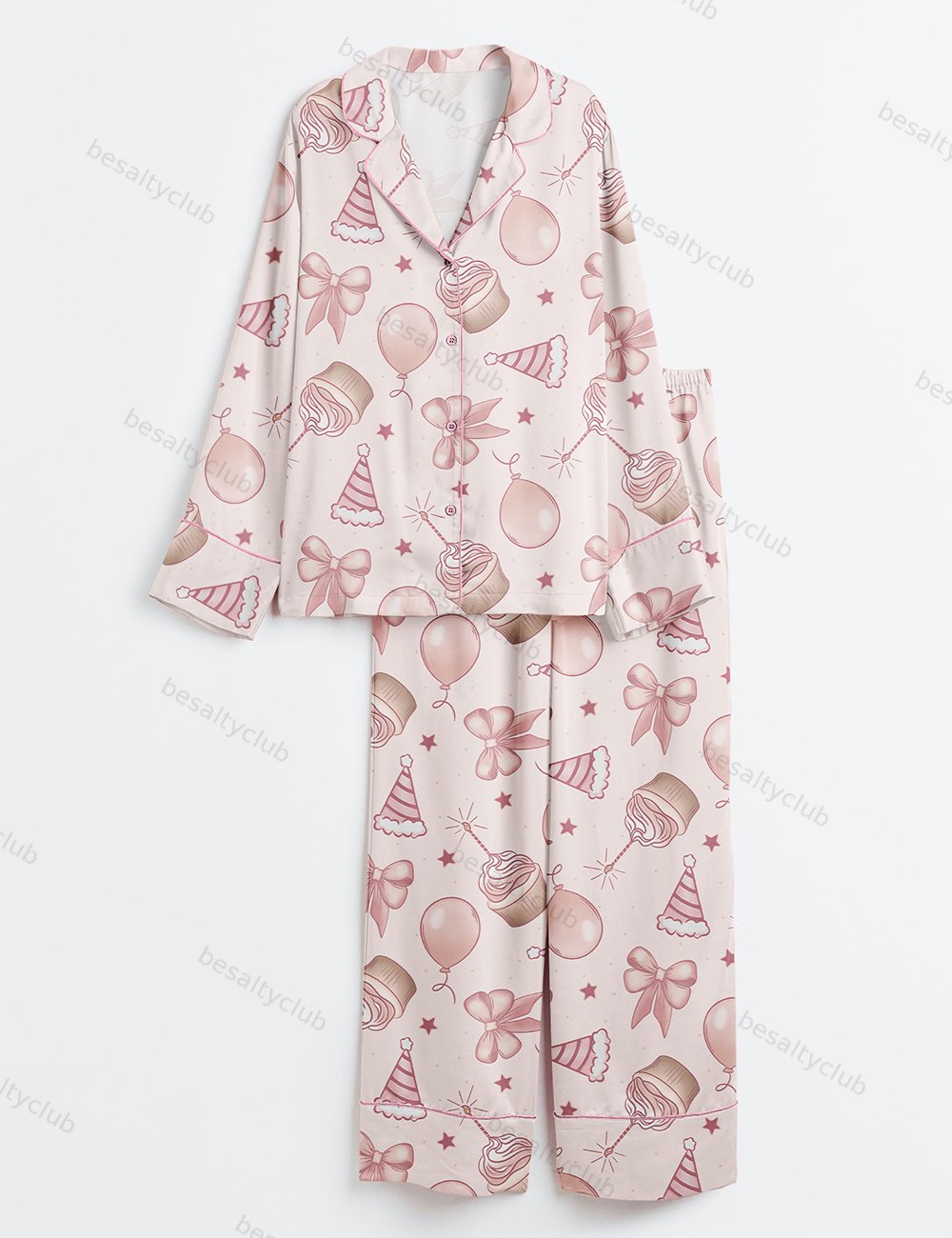 Birthday Girl Party Birthday Cake Long Sleeve Satin Pajama Set
