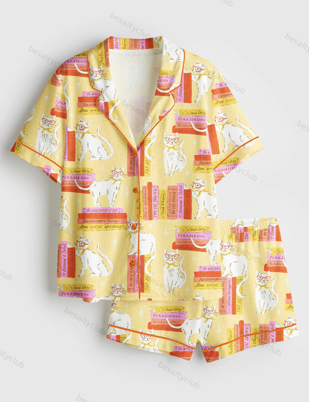 Cat Life And Book Obsessed Short Sleeve Satin Pajama Set