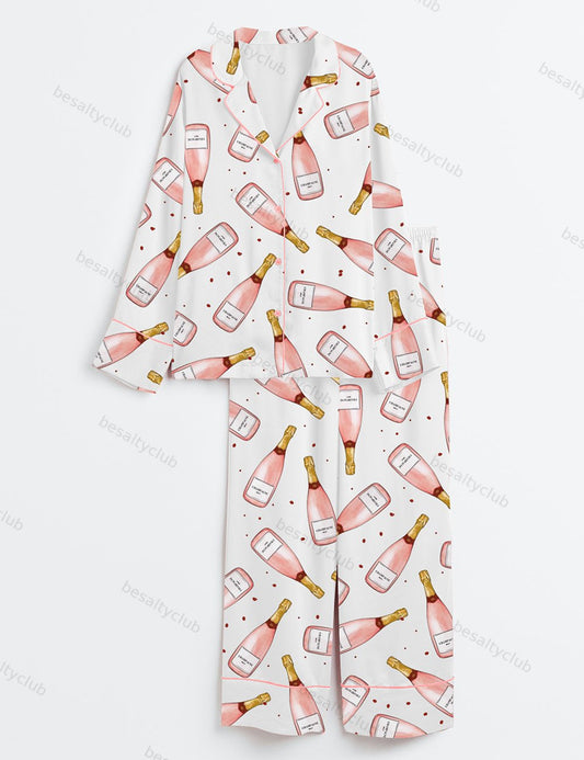 Pink Champagne Long Sleeve Satin Pajama Set